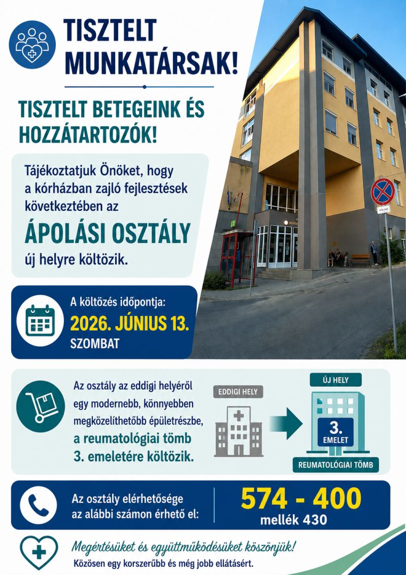 Új helyre költözik az Ápolási osztály